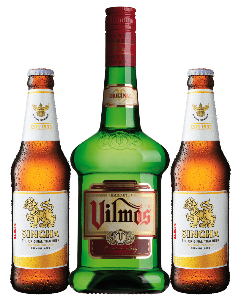 Vilmos Pear Pálinka 0,7L + Singha Beer Balík