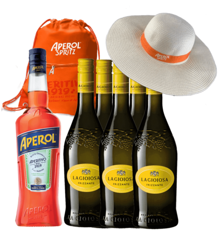 Likér Aperol 1L + 5Ks La Gioiosa Frizzante 0,75L Biele + Klobúk A Taška