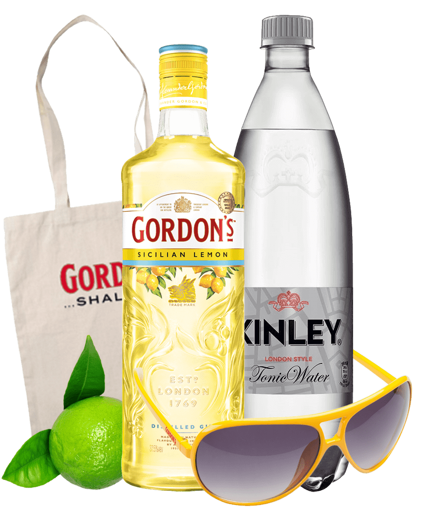 Gin Gordon´s Sicilian Lemon 37,5% 0,7L+Tonic, Limeta, Okuliare A Taška