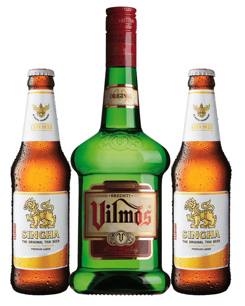 Vilmos Pear Pálinka 0,7L + 2X Singha Ako Darček