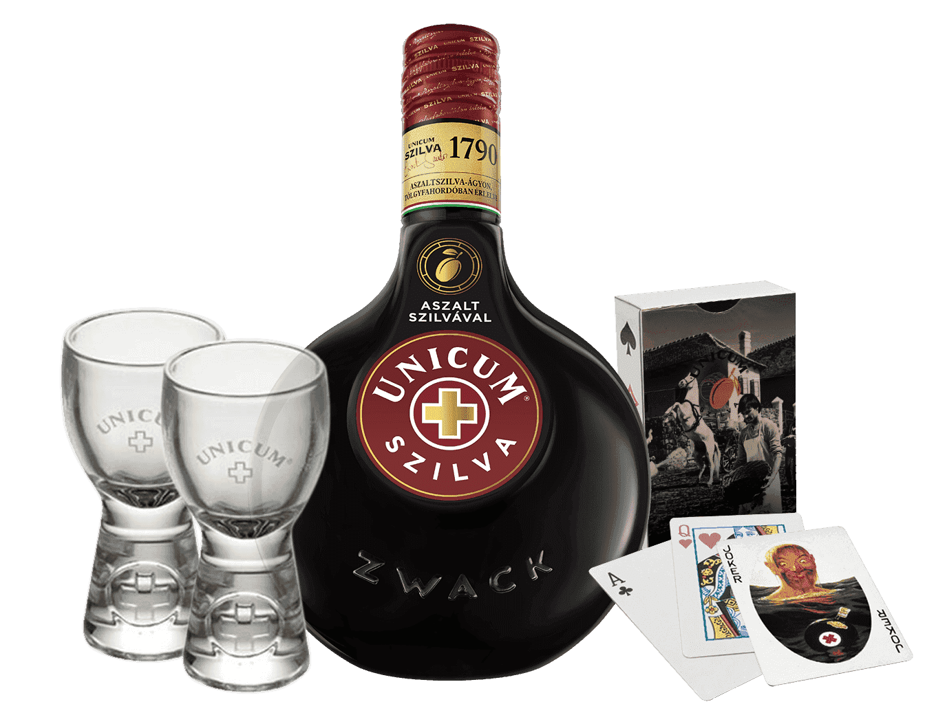 Unicum Szilva Bylinný 34,5% 0,7L + 2X Pohár A Karty Ako Darček