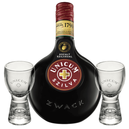 Likér Unicum Szilva Bylinný 34,5% 0,7L + 2X Pohár Ako Darček