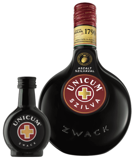 Likér Unicum Szilva Bylinný 34,5% 0,7L + Unicum Bylinný 40% 0,04L V Cene