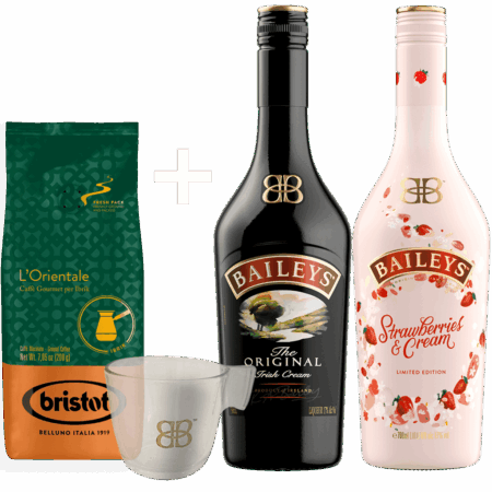 Likér Baileys 0,7L A Baileys Strawb. 0,7L + Káva Bristot 200G A Pohár Ako Darček