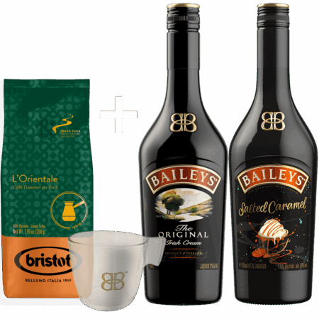 Likér Baileys 0,7L A Bail.salt.caramel 0,7L+Káva Bristot 200G A Pohár Ako Darček
