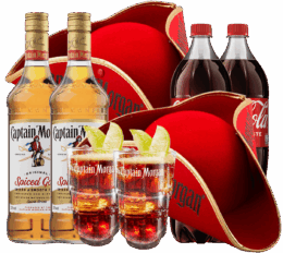 2X Captain Morgan Spiced 1L + 2X Cola 1L, 2X Pohár A 2X Klobúk Ako Darček