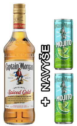 Captain Morgan Spiced Gold 35% 1L + 2X Captain Morgan White Mojito Rtd 0,25L